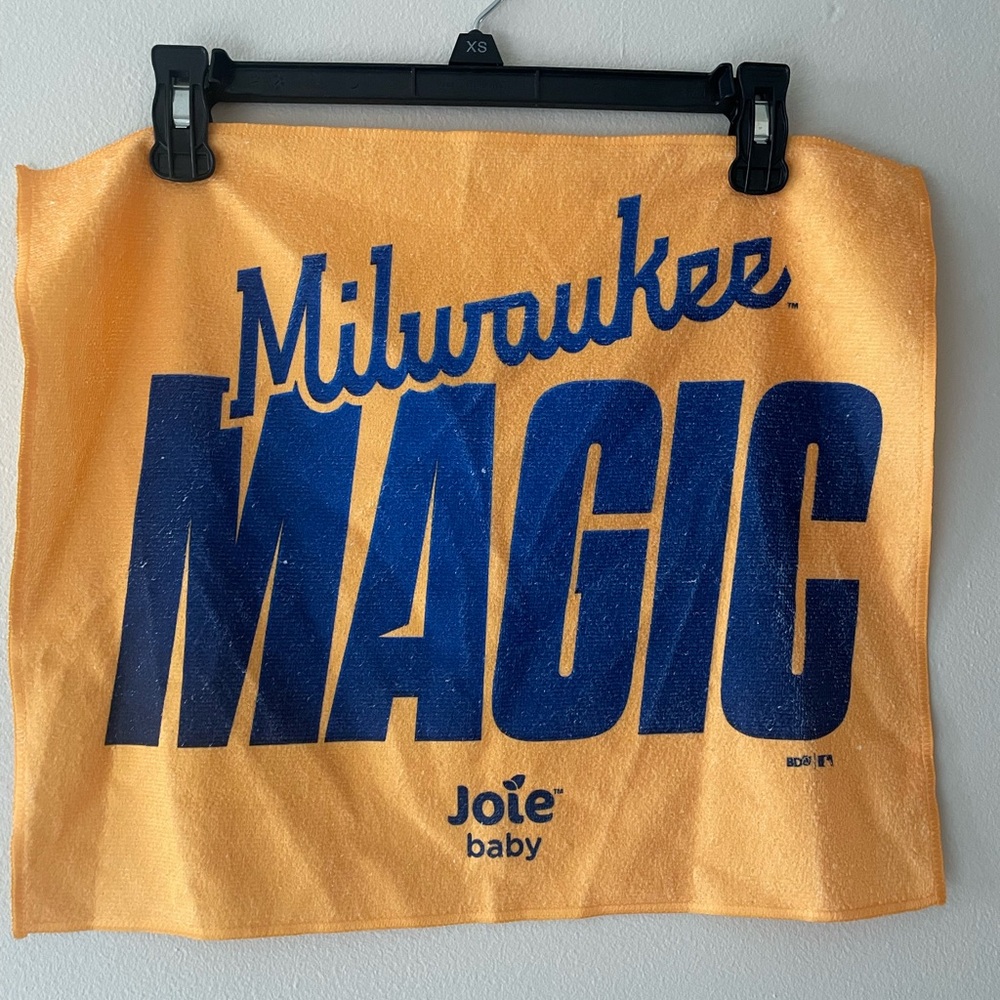 BDG Bright Orange Towel with Bold Blue Text